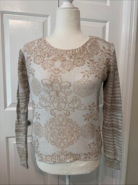 Cato Cream & Tan Floral Crewneck Sweater